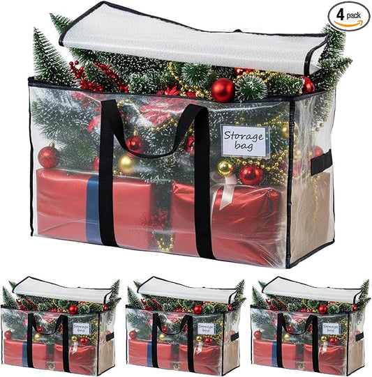 TAILI Extra Large Moving Bags, 4 Pack Clear Heavy Duty Totes For Storage with Visible Window, Wrap Around Handles, Storage Bags for Space Saving, Alternative to Moving Boxes