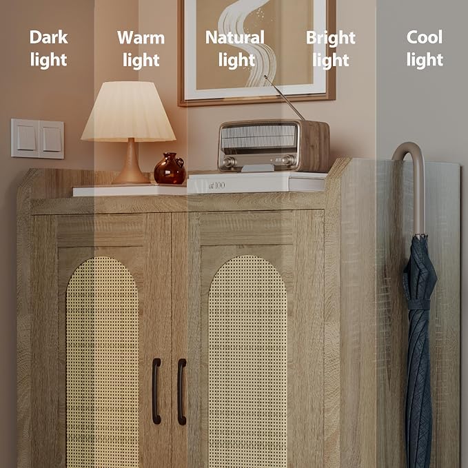 6-Tier Shoe Cabinet Storage for Entryway, Rattan Shoes Organizer Cabinets with Doors, Wooden Shoe Rack, Farmhouse Boho Wood Storage Cabinet (Natural, 6-Tier)