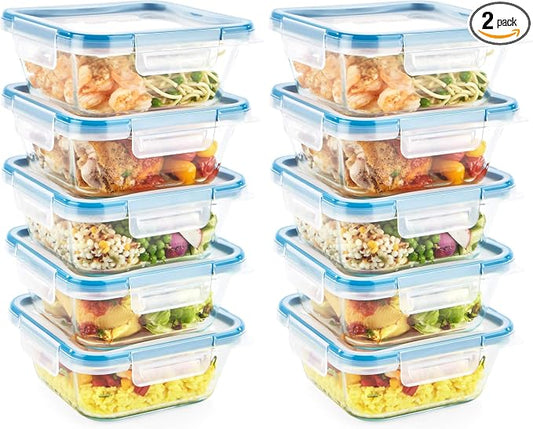 Snapware Total Solutions (10-Pack, 4 Cup) Glass Food Storage Containers Set, Airtight & Leakproof Locking BPA-Free Lids, Freezer Dishwasher Microwave Safe