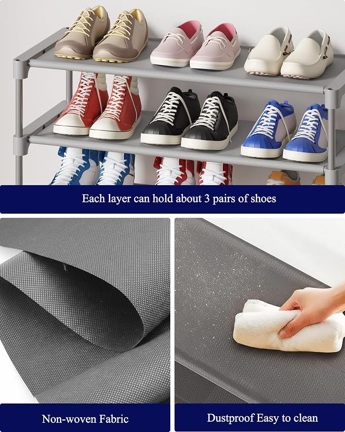 Kitsure Shoe Rack - Non-Woven Shoe Rack Shelf, Shoe Organizer for Closet, Entryway, Garage & Corridor, Stackable Shoe Shelves, 27.5" Wide - 3 Tier, Grey | Shoe Organizer for Closet, Entryway, Garage, Stackable Shoe Shelves, college dorm&apartment essen...