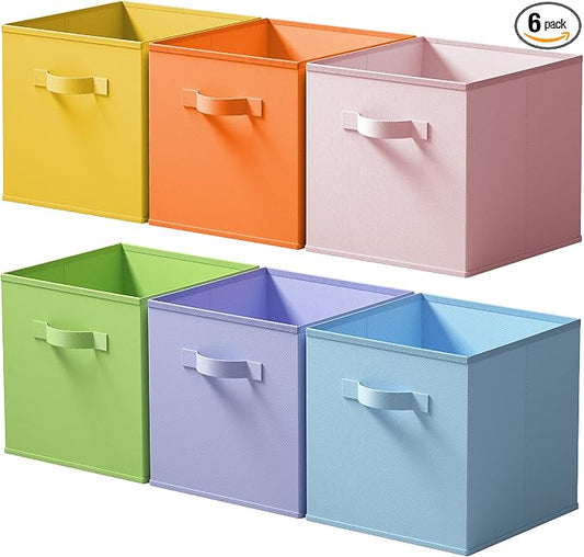 Cupic Cupid 13 Inch Storage Cube, Fabric Cube Storage Bin with Handles, Storage Cube Organizer for Clothes and Toys, Collapsible Cube Bins for Closet, Shelves, Nursery, 6-Pack, Pastel Colors