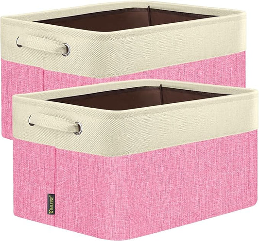 BALEINE 2 Pack Fabric Closet Storage Bins for Shelves, Linen Closet Organizers and Storage, Decorative Baskets for Organizing, Shelf, Clothes, Home, Office (Pink, 15''x11''x9.5'')