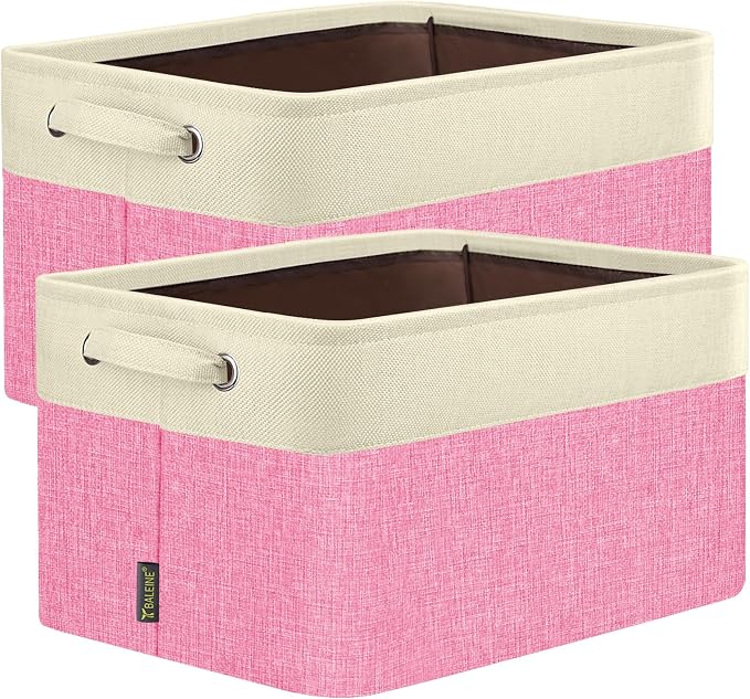 BALEINE 2 Pack Fabric Closet Storage Bins for Shelves, Linen Closet Organizers and Storage, Decorative Baskets for Organizing, Shelf, Clothes, Home, Office (Pink, 14''x10''x8.5')