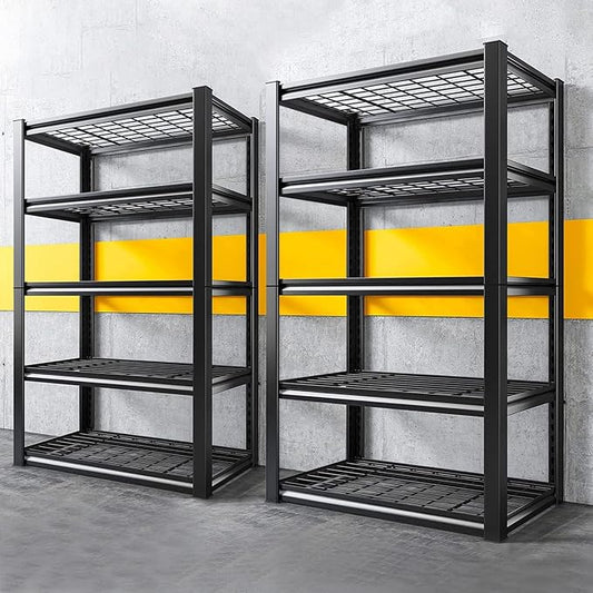 REIBII 2 Pack Garage Shelving 3200 LBS Load Space Saving Storage Shelves | Adjustable Metal Shelving, Industrial Heavy Duty Design, 5-Tier Utility Rack for Warehouse, School, 36" W x 16" D x 72" H