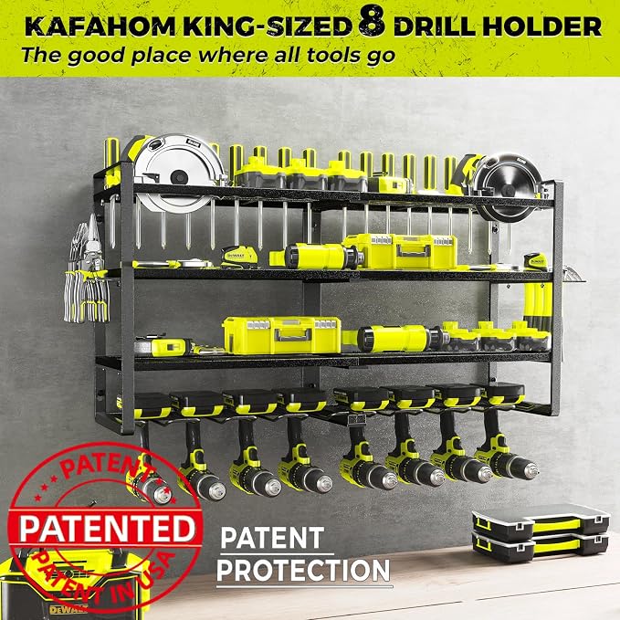 Power Tool Organizer-8 Drill Holder Wall Mount,4 Layer Heavy Duty Metal Power Tool Storage Rack,Garage Tool Organizer and Storage with Screwdriver Holder/Plier Holder/Hammer Holder