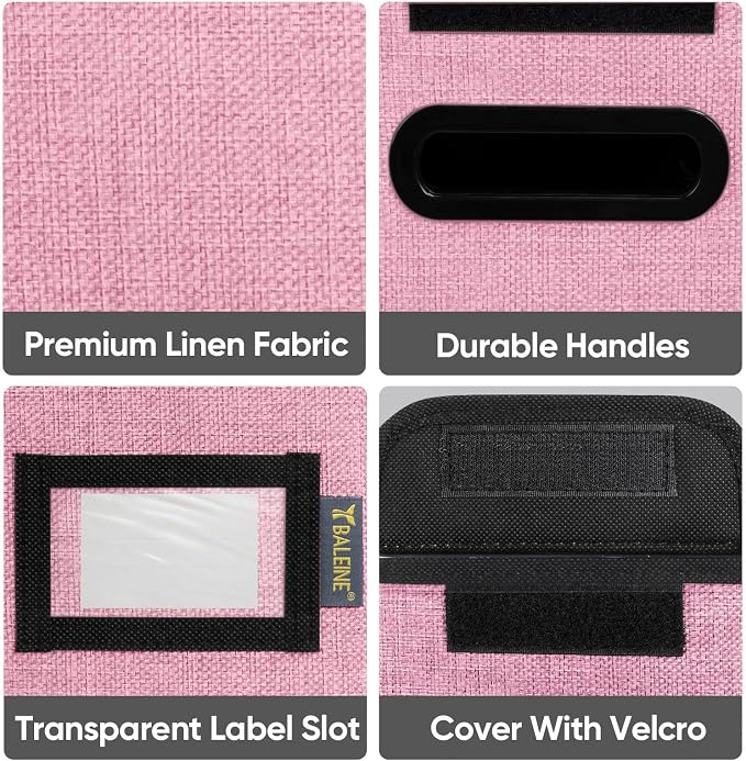 BALEINE File Organizer Box with Lid, Collapsible File Folder Organizer with Plastic Slide, Hanging File Folder Box for Office Document Storage (2 Pack, Pink, S)