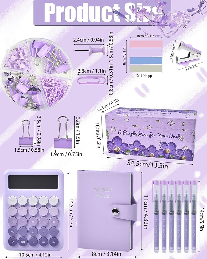 LXEVIHK 21Pcs Purple Desk Organizers and Accessories With Mesh Desk Organizer and 360°Rotating Pen Holder and a Lot of Office Purple Office Supplies Beautifully Presented in a Gift Box