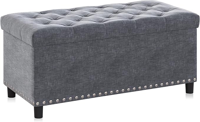 BELLEZE Storage Ottoman, Tufted Ottoman with Close Hinge, Foot Rest for Living Room (Gray, 31 inch)