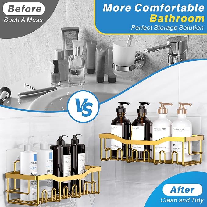 Shower Caddy 5 Pack,Adhesive Shower Organizer for Bathroom Storage&Home Decor&Kitchen,No Drilling,Large Capacity,Rustproof Stainless Steel Bathroom Organizer,Shower Shelves for Inside Shower-Larger