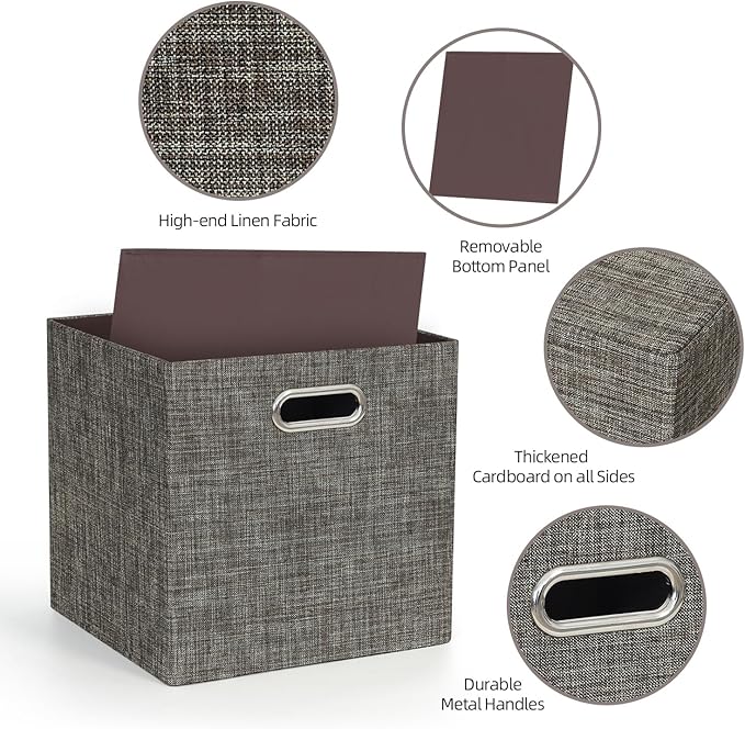 Posprica Storage Basket Bins,13×13 Foldable Storage Boxes Containers for Closet Organizer Shelf Cabinet Bookcase,Thick Fabric Drawer with Shimmer,4pcs,Brown