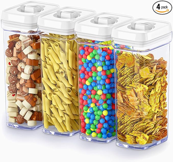 DWËLLZA KITCHEN Airtight Food Storage Containers with White Lids 1.7L - 4 Pc Air Tight Pantry Storage Containers Clear Kitchen Organization and Storage Set BPA-Free - Keeps your Food Fresh & Dry