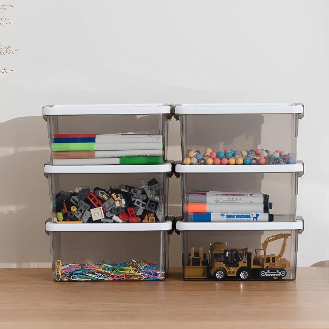 Citylife 1.32 QT 10 Pack Small Storage Bins Plastic Storage Container Stackable Box with Lids for Organizing, Clear Grey. | Plastic Containers for Beads, Buttons, Sewing Supplies, Office Supplies and Toys, Clear Grey 6.9"*5.1"*3.2"