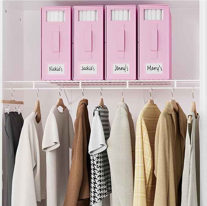 SUOCO SheetCube Bed Sheet Organizers and Storage 6 Pack, Foldable Linen Closet Organizer with Window and Label, Bedding Folder Storage Box Container for Blanket, Duvet Cover Set, Bed Sheet Set - Pink