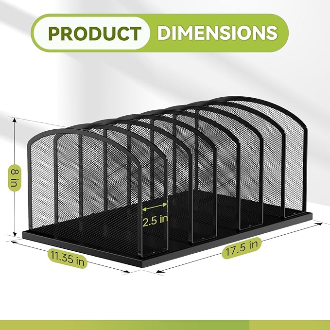MINDEPOT Desk File Organizer 7 Sections Upright Mesh File Sorter Organizer for Desk, Office Organization File Holder for Home, Office & Classroom (Black, 1Pack)