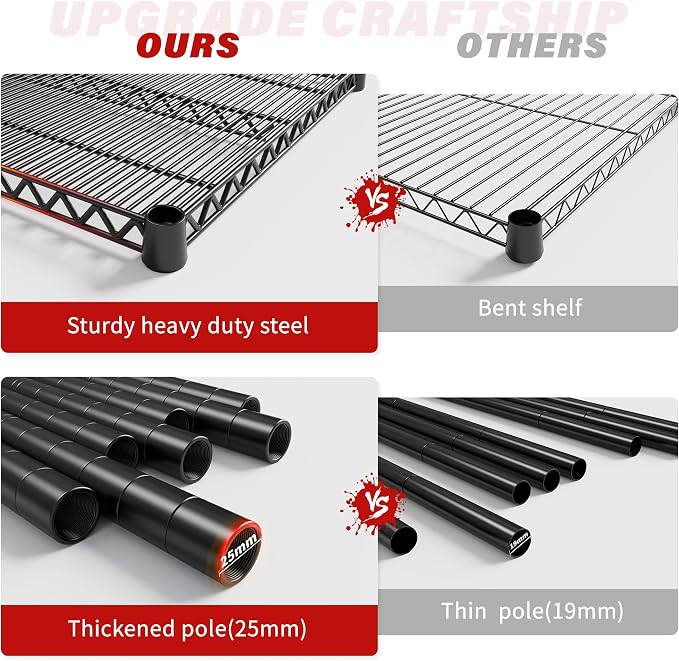 REIBII 60" W 6-Tier Wire Shelving with Wheels & Feet, 3598 lbs, for Garage | 82.6"H x 17.7"D, Heavy-duty steel, Rustproof, Adjustable height, Tool-free assembly, For kitchen pantry commercial basement