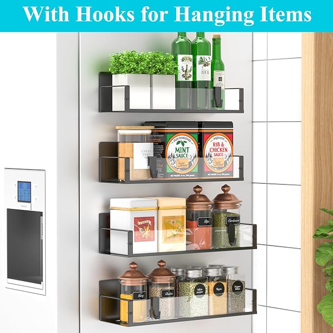 HuggieGems 4 Pack Magnetic Spice Storage Rack Organizer for Refrigerator and Oven, Clear Fridge Organizers and Storage