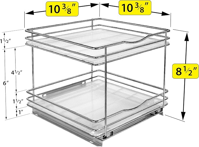 LYNK PROFESSIONAL® Pull Out Spice Organization for Cabinets - 10-3/8 inch Wide – Spice Rack for Inside Cabinets, Slide Out Spice Rack Organizer for cabinet – Pull Out Spice Rack, Sliding 2 Tier Chrome