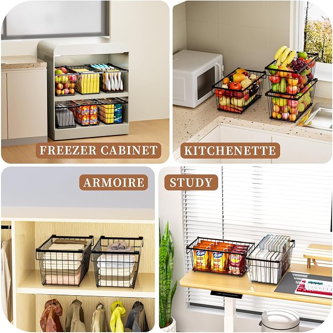 Enhanced Leak-Proof Bottom - Freezer Organizer Bins ，8 Pack Stackable Deep Freezer Organizer Bins for 7 Cu.FT Small Chest Freezer，organization and storage，pantry organizers (Black 8 Pack)