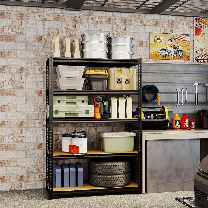 Garage Shelving, 2400 LBS Metal Storage Shelves, 12" x 28'' x 60'' Heavy Duty Shelf, Adjustable Shelving Rack, Standing Shelf Units, Shelves for Garage Storage