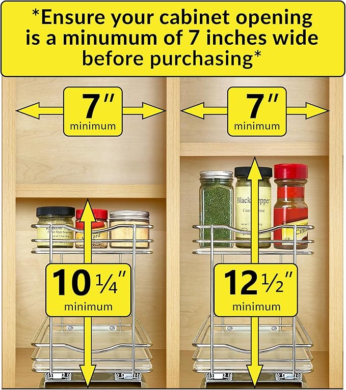 LYNK PROFESSIONAL® Élite™ Pull Out Spice Organization for Cabinets - 6-3/8 inch Wide – Spice Rack for Inside Cabinets – Wood/Chrome - Sliding Spice Rack Organizer for cabinet – Spice Rack - 2 Tier