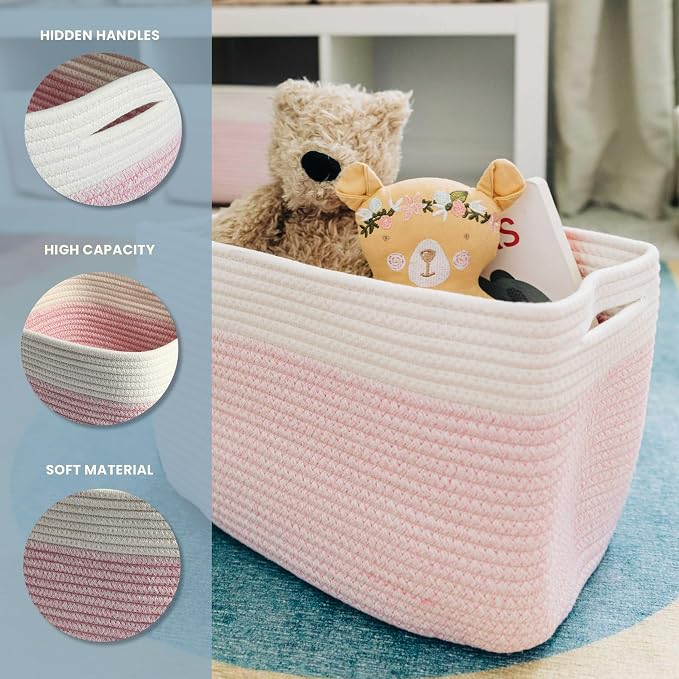 OrganiHaus Cotton Rope Basket for Shelf Storage, 15x9x10 | Handwoven; a toy bin and organizer for towels, books, or blankets; fits nursery, playroom, or bedroom decor