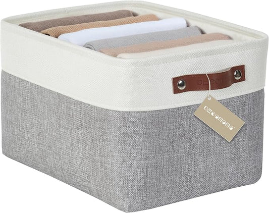 DECOMOMO Storage Bins, Large Fabric Storage Baskets for Shelves 1 Pack | 15 x 11 x 9.5 inches Decorative Linen Closet Organizers (Grey & White)