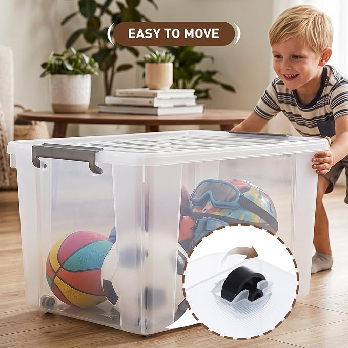 Citylife 69 QT Plastic Storage Bins with Latching Lids Stackable Storage Containers for Organizing Large Clear Storage Box for Garage, Closet, Kitchen, 4 Packs