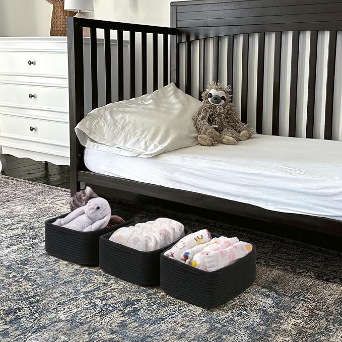 Goodpick 3-Pack Boo Storage Baskets for Organizing, 13 x 8 x 5 in | Closet Organizer Bins, Empty Storage Baskets for Organizing, Toy Baskets Storage Kids Storage Bin, Black