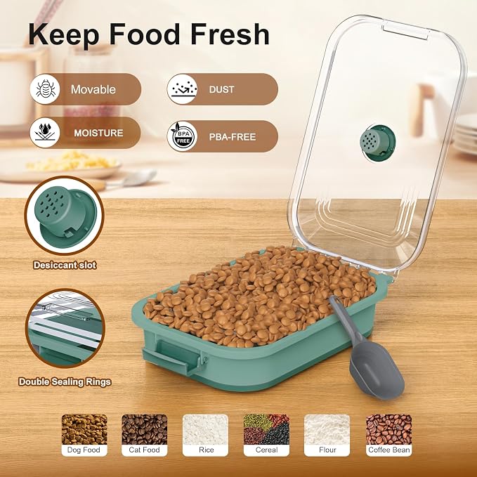 Dog Food Storage Container, 15-23 Lbs Collapsible Dog Food Container with Transparent Airtight Lid, Wheels and Scoop, Travel Pet Food Storage Container for Cat, Dog and Bird, Keep Dry Food Fresh