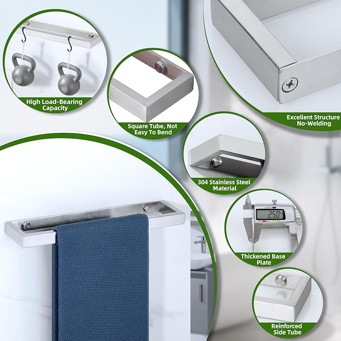 Alise Hand Towel Holder Towel Bar for Bathroom Wall Mounted 12 Inch,Brushed | Towel Rack for Bathroom Lavatory,SUS304 Stainless Steel Towel Rail for Bath Kitchen,Self-adhesive or Drilling Mount
