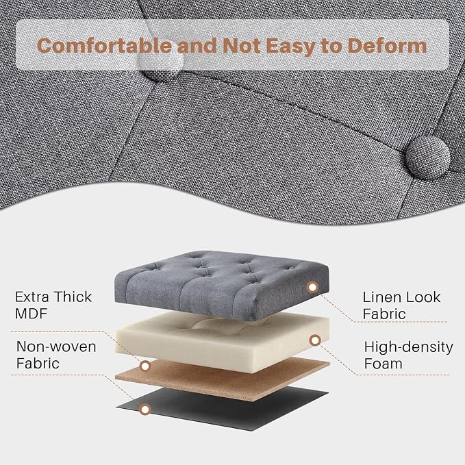 Redlife 42" Storage Ottoman Bench, End of Bed Storage Bench,330 LBS Load | Button Tufted Fabric , Solid Wood Leg, Safety Hinge, Ottoman with Storage for Bedroom Living Room Entryway, Gray