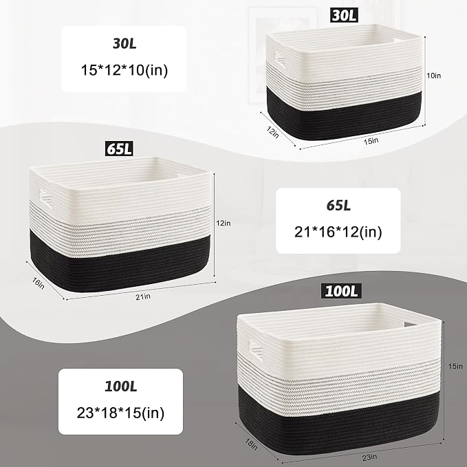 Artfeel Blanket Basket,Rectangle Woven Baskets for Storage,65L Laundry Basket for Decorative Nursery Blanket,Toys,Dirty Clothes and Magazine in Shelves,Baby Room,and Living Room