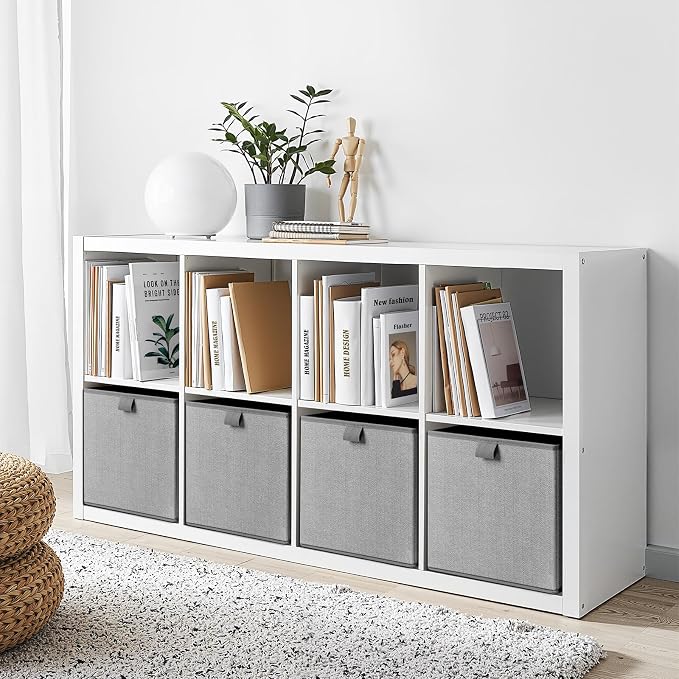 Storage Baskets, 11.8-Inch Woven Fabric Bins, Storage Cubes with Reinforced Handles, Organizer Bins for Closet Shelves, Foldable, for Toys, Clothes (2PCS/Grey-11.8*11.8*11.8inch)