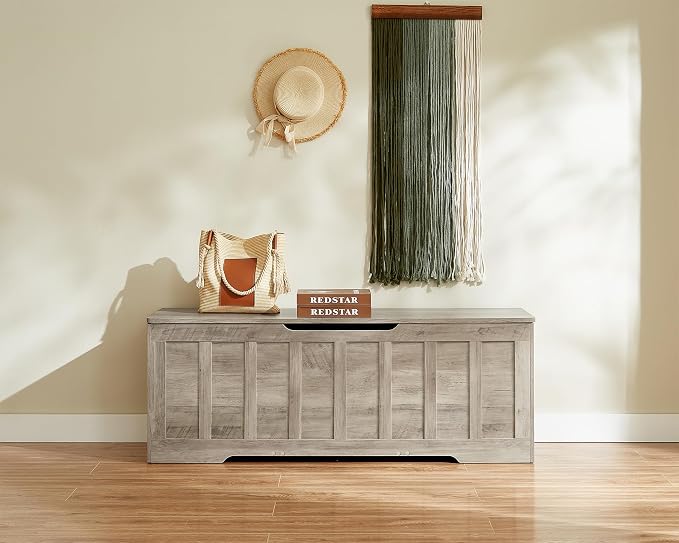 VANKILEY 51.2" Storage Chest Extra Large,Wooden Storage Bench,Greige | Chest with 2 Safety Hinges, 51.2*15.7*19.1inches, Wooden Trunk for Bedroom, Livingroom,Entryway,Easy Assembly.