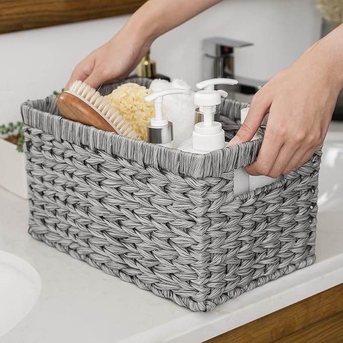 GRANNY SAYS Wicker Baskets with Handles - Gray Storage Baskets (2-Pack) for Organizing Cabinet, Coffee Table