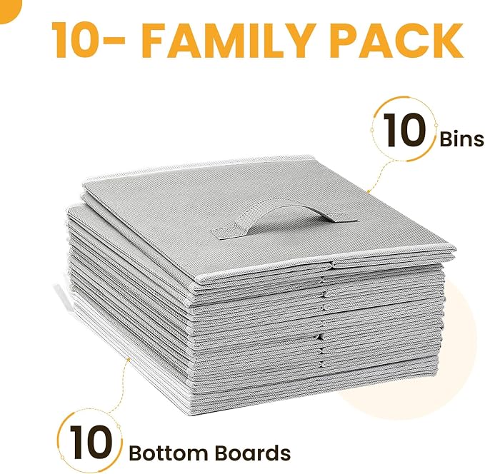Criusia Large Storage Cubes, 13 Inch Cube Storage Bins for Shelves Closet Nursery Bedroom - 10 Pack Collapsible Storage Baskets with Handles - Fabric Bins for Organizing Magazines Clothes Toys (Grey)