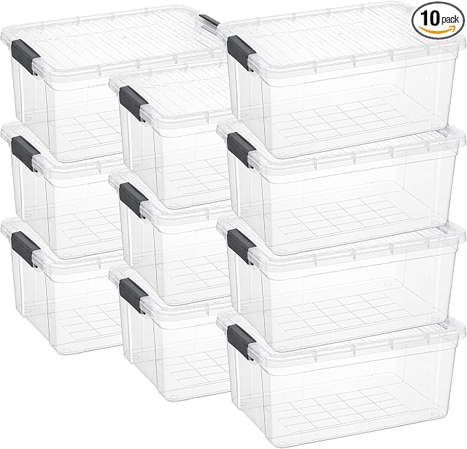 Superio Clear Storage Box with Lid, 36 Quart Plastic Container Bins for Organizing, Stackable Crates, BPA Free, Non Toxic, Odor Free, Organizers for Home, Office, School, and Dorm, 10 Pack
