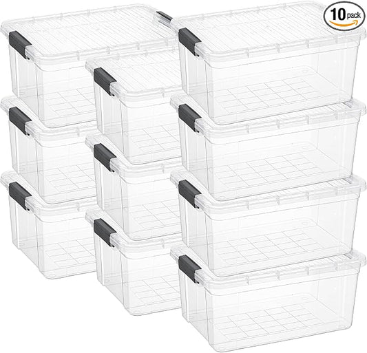 Superio Clear Storage Box with Lid, 36 Quart Plastic Container Bins for Organizing, Stackable Crates, BPA Free, Non Toxic, Odor Free, Organizers for Home, Office, School, and Dorm, 10 Pack