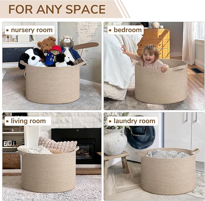 INDRESSME XXXLarge Woven Wicker Blanket Basket Living Room, 90L | 21.7" x 13.8" Storage baskets for toys laundry & pillows. Fits living room, bedroom or nursery décor. Soft-touch with handles