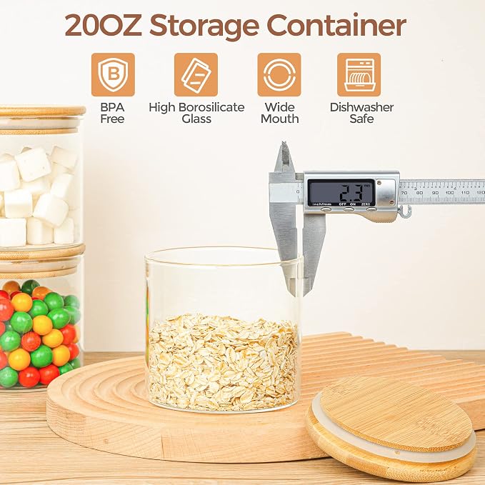 ComSaf Glass Storage Containers With Lids 0.6 Qt, 6 Pack Small Glass Jars | Small Glass Containers, Spice Jar 20oz, Snack Station Organization, Coffee Bar Organization, Size For Subpackage, BPA Free