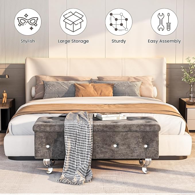 Recaceik Ottoman with Storage, Small Upholstered Storage Bench for Bedroom, Ottoman Bench with Legs for Living Room, End of Bed, Entryway, Window, Grey