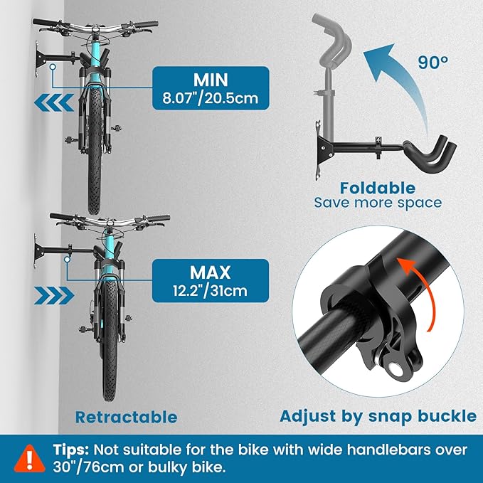Housolution Bike Wall Mount - [2 Pack] EVA Foam Padded up to 48.5 lbs | Carbon Steel, Valve Mechanism, Heavy-Duty Adjustable Bike Wall Hanger for Road, Mountain and Hybrid Bikes, Garage & Apartment