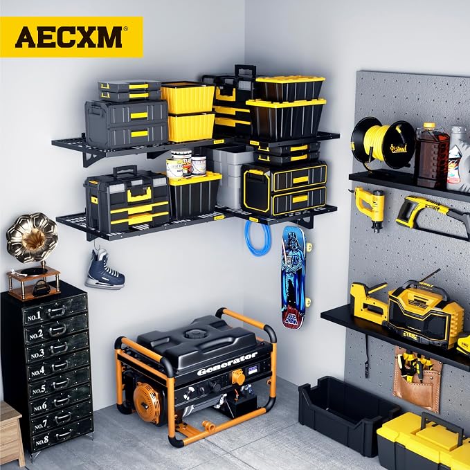 Aecxm 2x3ft 2Pack Wire Shelving Unit Heavy Duty Garage Storage Shelves Wall Mounted Black 560lbs Load Capacity（24-inch-by-36-inch）