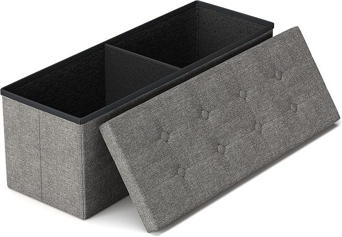 GLAXYFUR 43 Inches Folding Storage Ottoman Bench, Storage Chest, Grey | Ottoman Foot Rest, End of Bed Bench, Load 660 lb, Storage Box for Living Room, Bedroom, Entryway