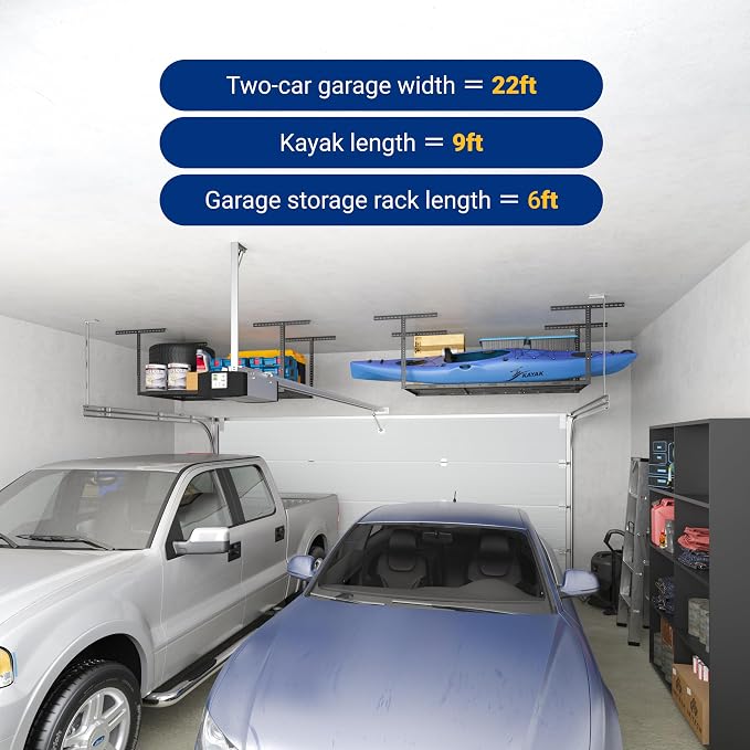 FLEXIMOUNTS 2 Pack 3x6 Overhead Garage Storage Adjustable Ceiling Rack 72" Length x 36" Width x 40" Height, 900lbs Total Weight Capacity, Hammertone, Classic Series