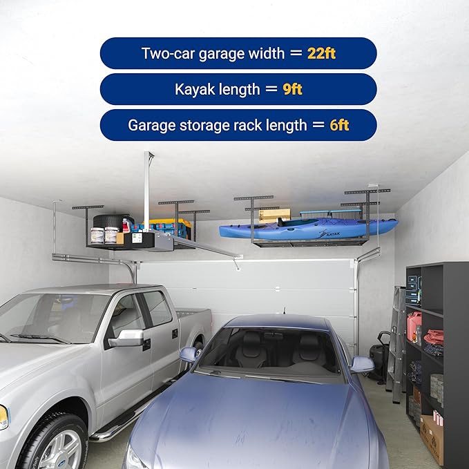 FLEXIMOUNTS 3x6 Overhead Garage Storage Adjustable Ceiling Rack 72" Length x 36" Width x 40" Height, 450lbs Weight Capacity, Hammertone, Classic Series