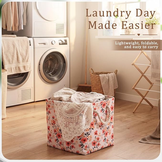 6 Pack Boho Floral Storage Bins 6 Pack, 11 Inch Cube Fabric Storage Baskets | Foldable Fabric Cube Baskets with Reinforced Handles, Floral Laundry Nursery Hamper, for Shelves, Closets, Room Organization