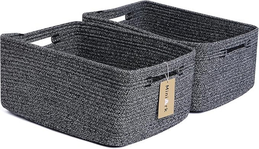 MiniArk Large Storage Baskets for Shelves, 17 x 13 x 7.5” Closet Organizers Bins for Clothes Blanket Towels, Baby Nursery, Toy Baskets Box, Woven Rope Baskets, 2 Packs Dark Gray