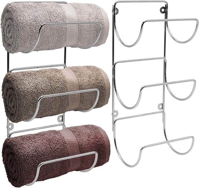 Sorbus Towel Holder for Bathroom Wall - 6 Level Wall Mounted Towel Rack Shelves for Rolled Bath Towels, Washcloths, Linen - Silver Hanging Towel Racks for Bathroom, Spa, Salon, Towel Storage Organizer