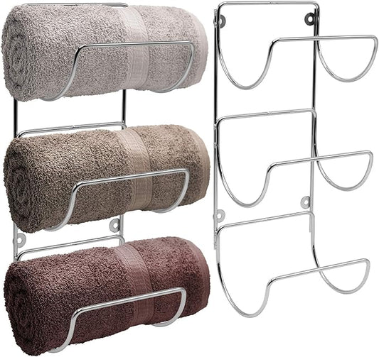 Sorbus Towel Holder for Bathroom Wall - 6 Level Wall Mounted Towel Rack Shelves for Rolled Bath Towels, Washcloths, Linen - Silver Hanging Towel Racks for Bathroom, Spa, Salon, Towel Storage Organizer